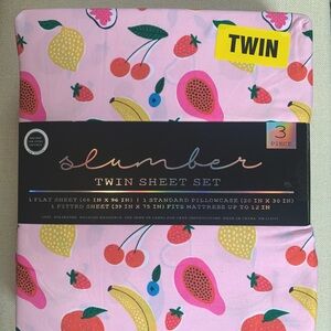 NWT Twin Fruit Print Pink Sheet Set